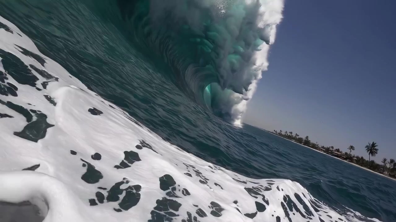 Massive Tropical Ocean Wave Breaking Near Shoreline