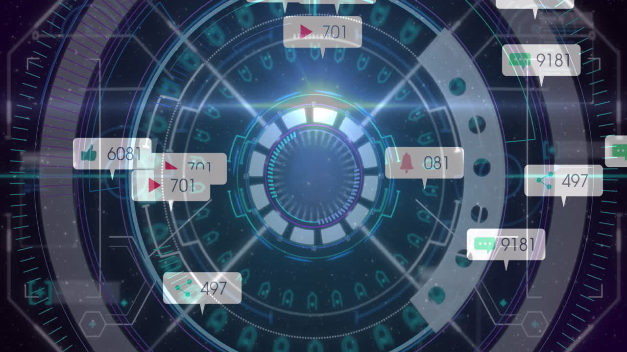 animación de iconos de redes sociales en banners sobre el procesamiento de datos y el escaneo del alcance