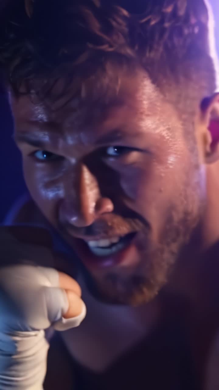 Allenamento intenso di boxe: un primo piano di un pugile impegnato in una preparazione concentrata e determinata per un prossimo incontro, che enfatizza emozione e forza.