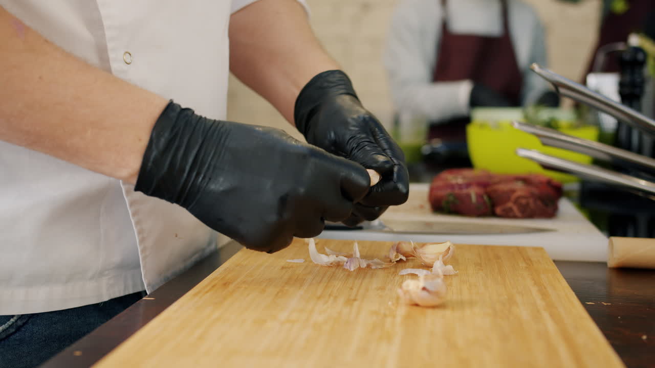 Chef Peeling Garlic