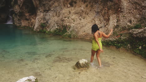 beautiful happy woman at dominican republic waterfall - wanderlust