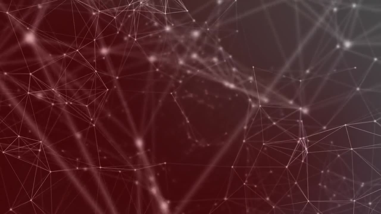 animación de la red de conexiones girando contra un fondo de gradiente rojo.