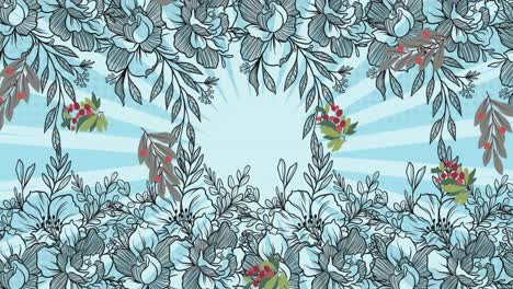 Animation-of-flowers-and-leaves-over-blue-stripes-background