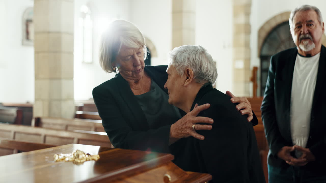 장례식, 교회, 여성들이 관 에 안고