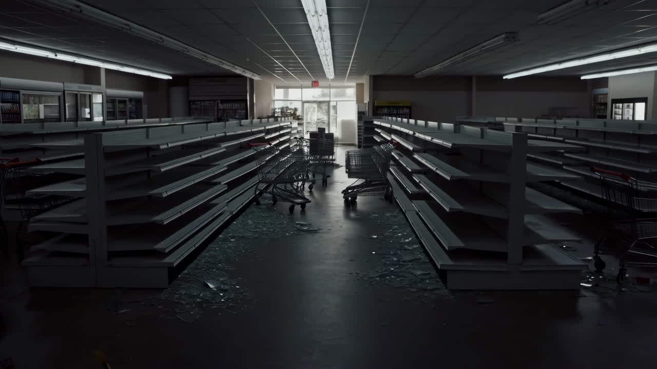 Empty and Damaged Grocery Store