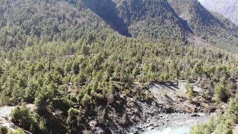 countryside view of riverside hill forest along annapurna circuit trek