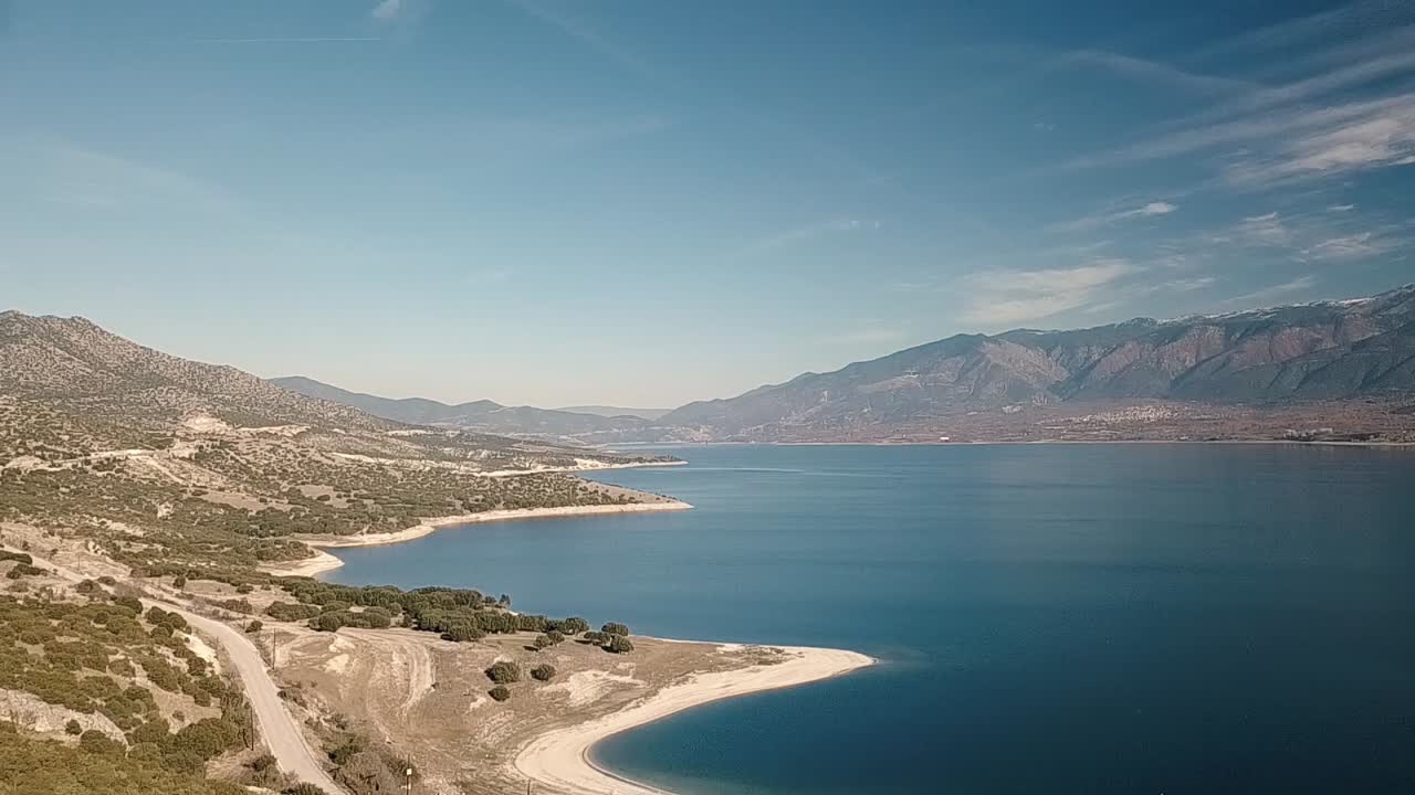 Drone shot over polifitos lake near Kozani in Greece