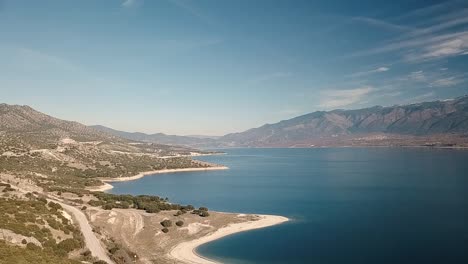 drone shot over polifitos lake near kozani in greece