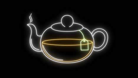 glowing teapots with rising steam in darkness