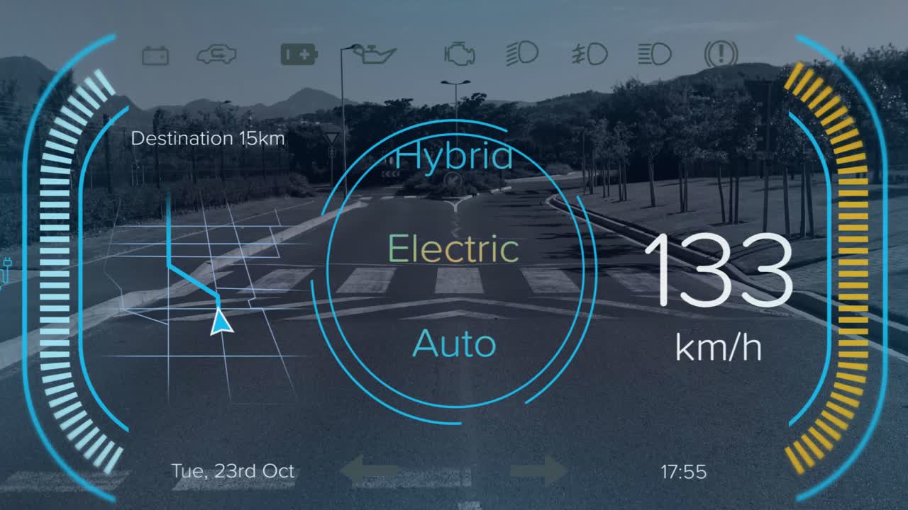 도로 위의 자동차 인터페이스의 애니메이션