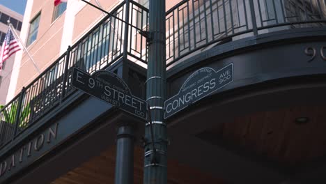 establishing shot of east 9th street and congress avenue in austin, texas