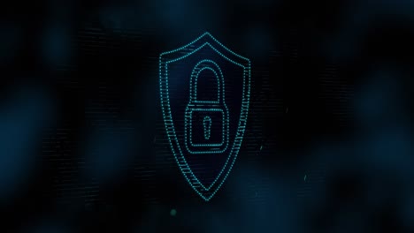 animation of digital computer interface online security blue padlock icon on glowing background