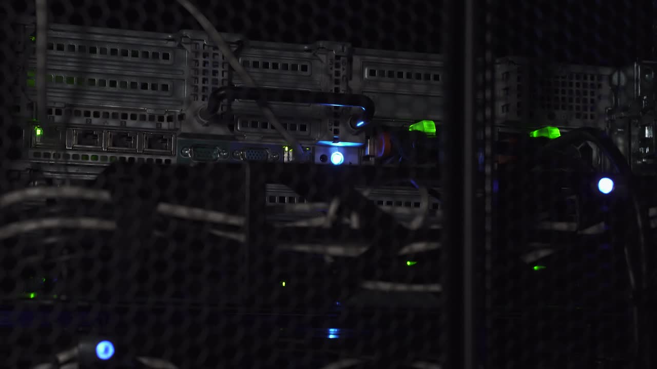 Premium stock video Blinking green lights on computer servers in a