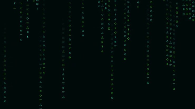 Digital Matrix Code Falling Down on Dark Background