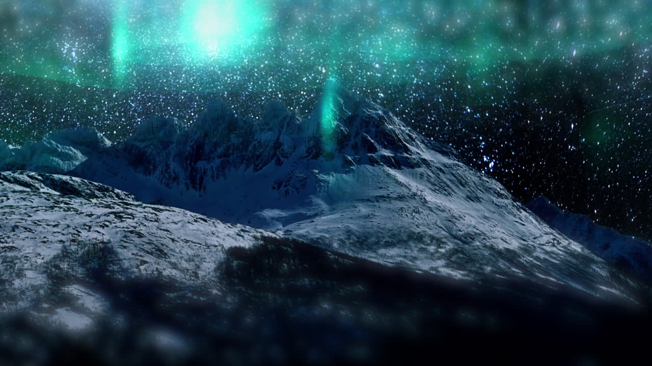 Aurora, mountain and night sky of Norway landscape