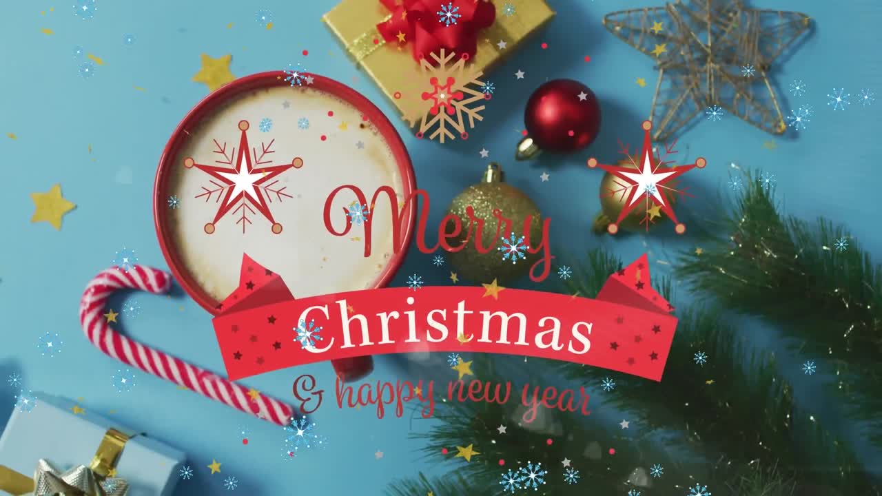 크리스마스 축하와 새해 축하 텍스트의 애니메이션 크리스마스 장식