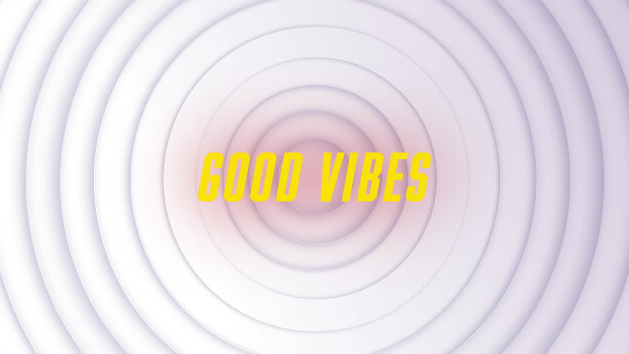 Animazione digitale del testo "good vibes" su cerchi concentrici su sfondo bianco
