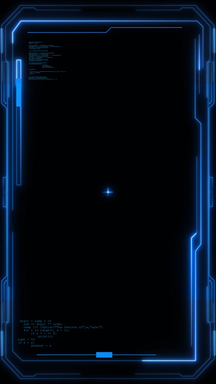 Futuristic code interface border blue neon frame black copy space small programming text digital hud