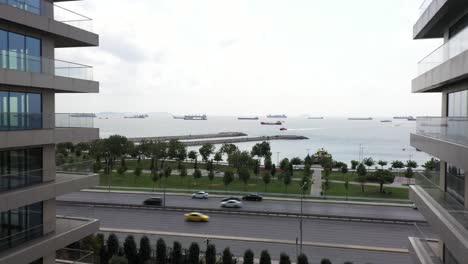 aerial shot of marmara sea from istanbul