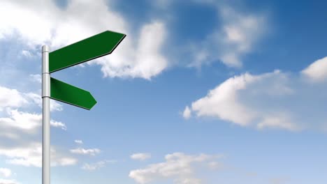 Animation-of-road-sign-and-clouds-on-blue-background