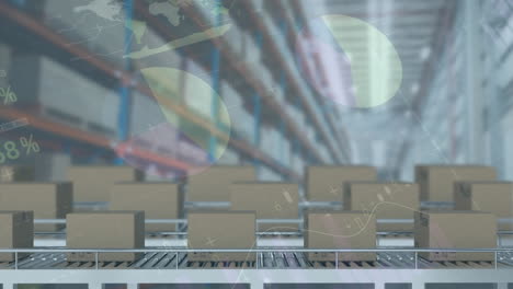 procesamiento de datos estadísticos en múltiples cajas de entrega en cinta transportadora contra el almacén