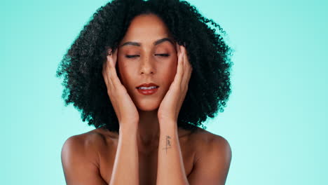 black woman, face and afro in beauty makeup