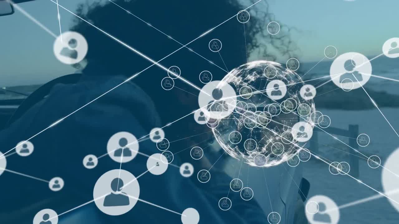 행복한 아프리카계 미국인 여성에 대한 미디어 아이콘과의 연결 네트워크의 애니메이션