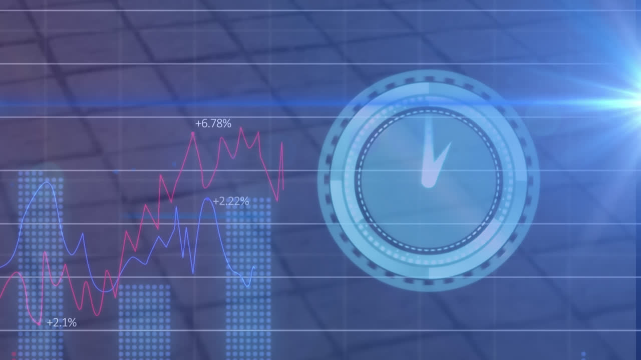 Animazione di orologio su elaborazione di dati finanziari