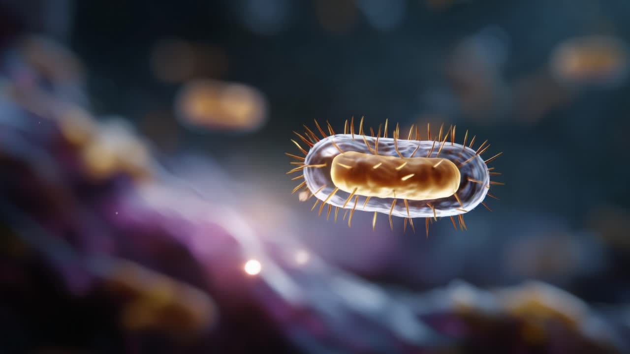 Detailed View of a Suspended Bacterium with Distinctive Morphology and Intricate Structures, Capturing Microscopic Life in Its Natural Environment