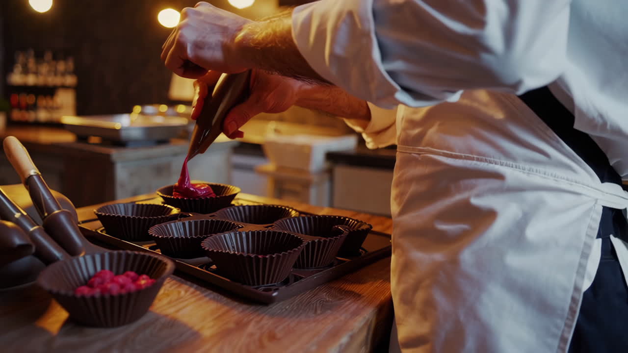 Chef che prepara cupcake al cioccolato