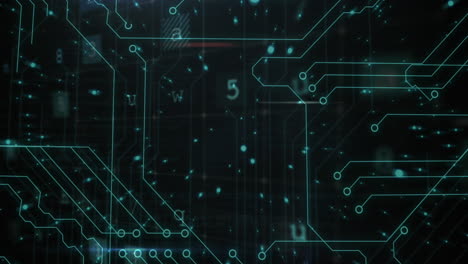 animación de las conexiones del microprocesador y el procesamiento de datos de ciberseguridad contra un fondo negro