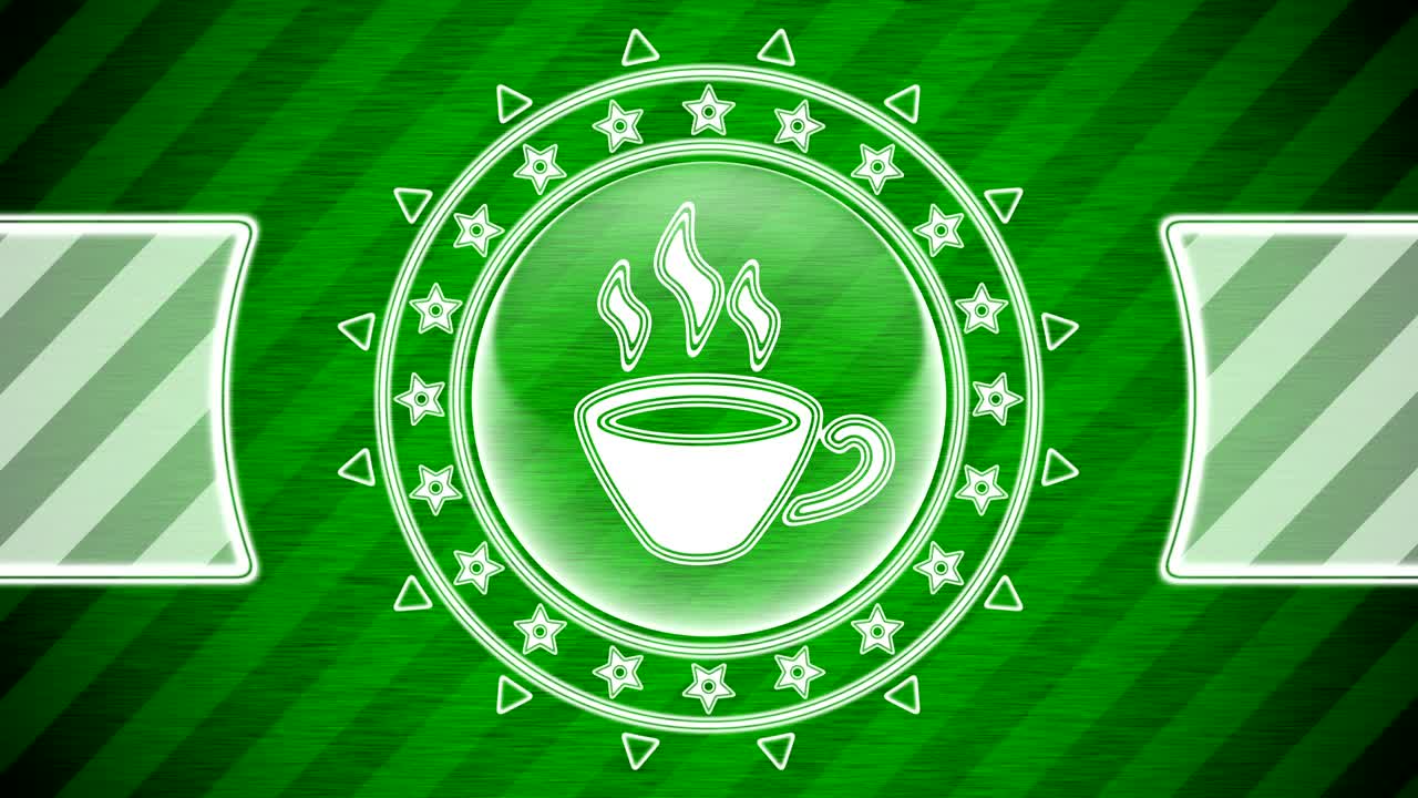 icono de café en forma de círculo y fondo a rayas verdes. ilustración.