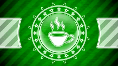 coffee icon in circle shape and green striped background. illustration.