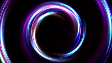 abstracto multicolor bucle sin costuras de neón fondo luminoso girando círculos brillantes. negro elegante. halo alrededor. energía aislada. chispas partícula. túnel espacial. led color elipse. brillo brillante.