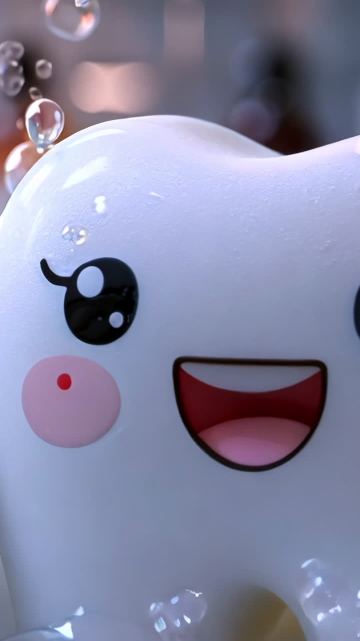 Two cartoon teeth are in a bathtub with bubbles. The teeth are smiling and appear to be having fun