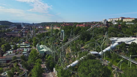 helix roller coaster at liseberg amusement park in gothenburg, sweden