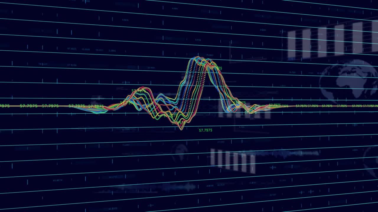 On data update waveforms expanding, peaking, settling, syncing with bars and map, showing insights
