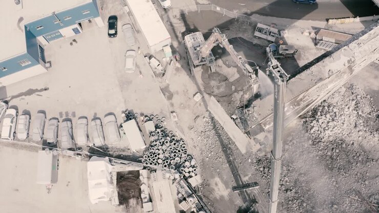 4K Concrete City Bridge Destruction Landscape Drone Birds eye view_seq001