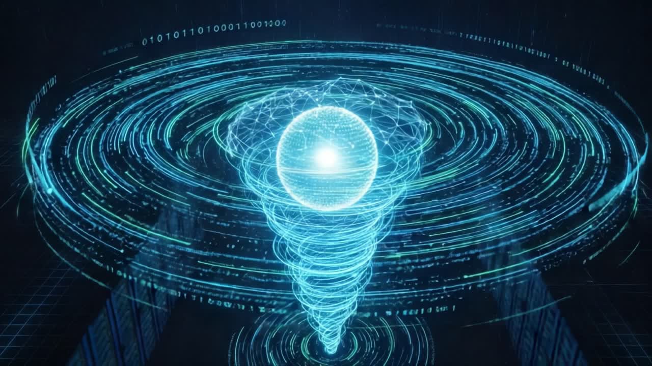 A Mesmerizing Digital Vortex: Exploring the Depths of Data Visualization and the Intricacies of Information Flow in a Dynamic, Futuristic Setting