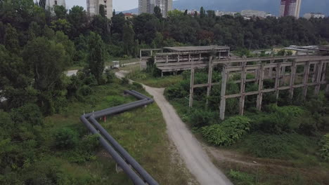 aerial footage of structures of abandoned buildings