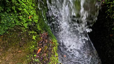 water cascading over rocks with lush greenery