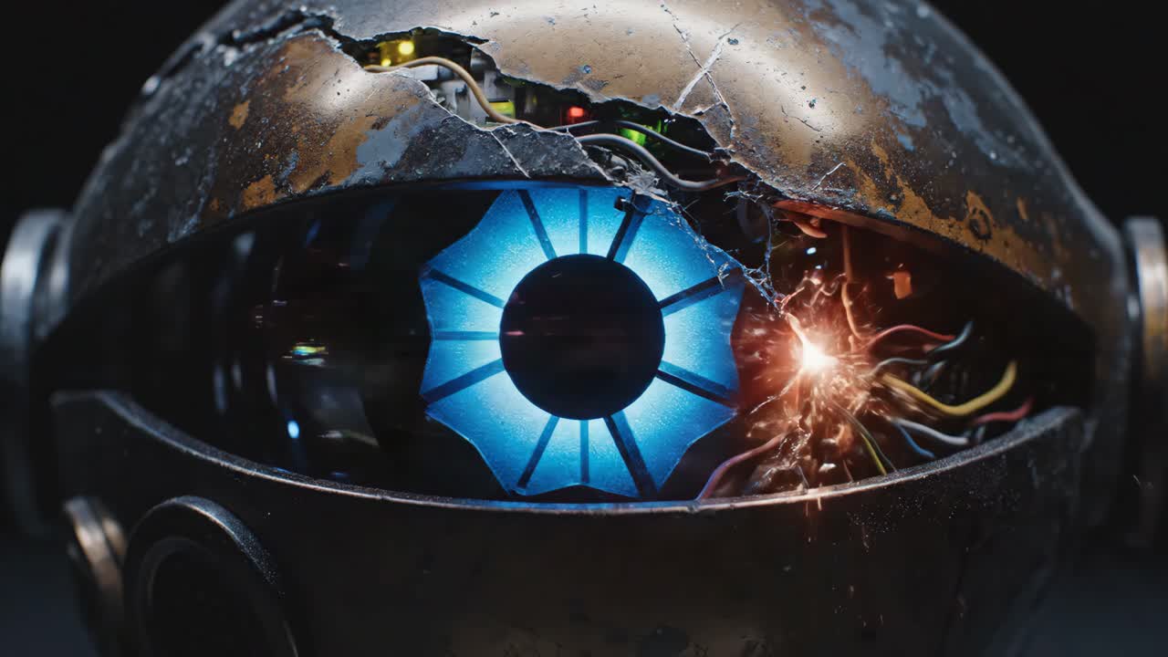 Close-up of a Damaged Robot Eye