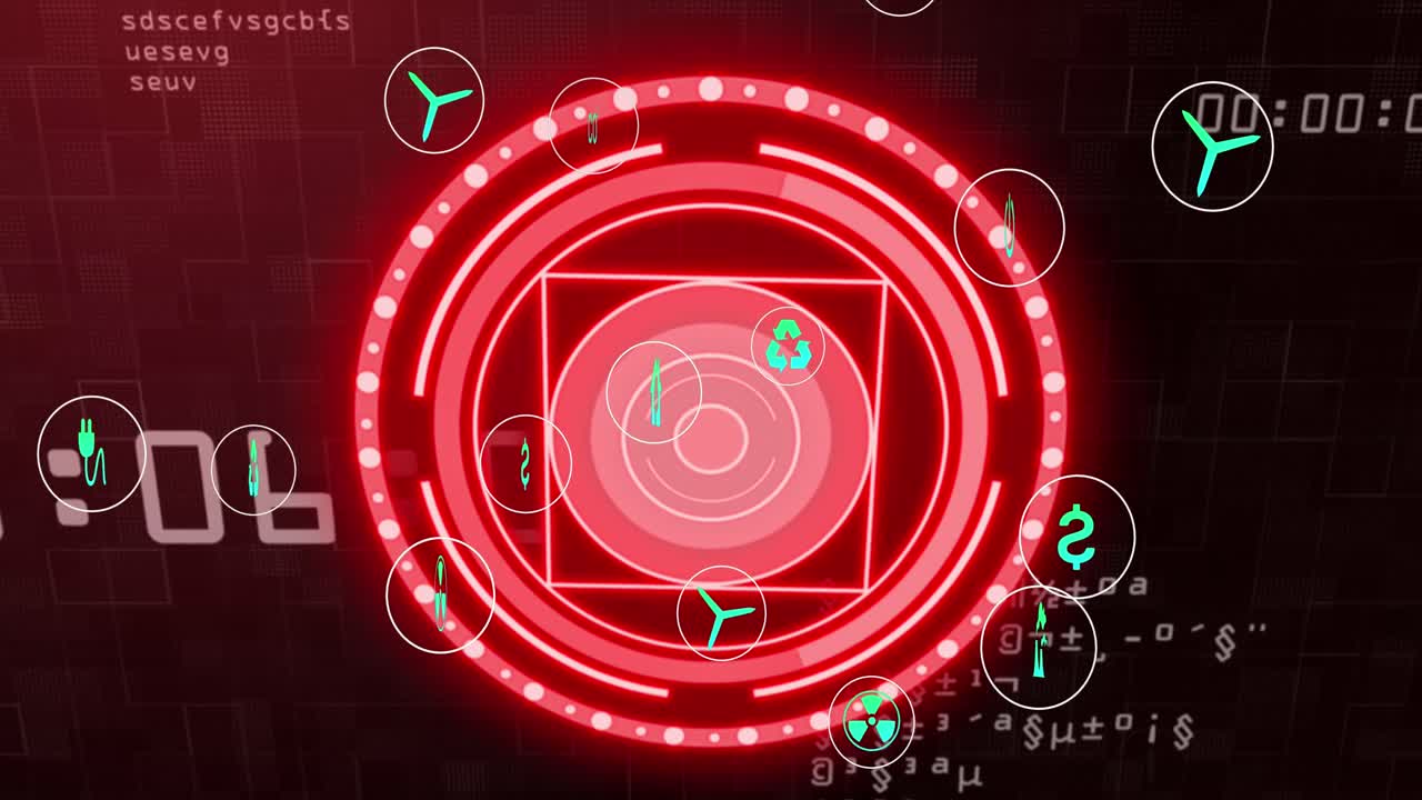 animación de escaneo de alcance e iconos sobre el procesamiento de datos