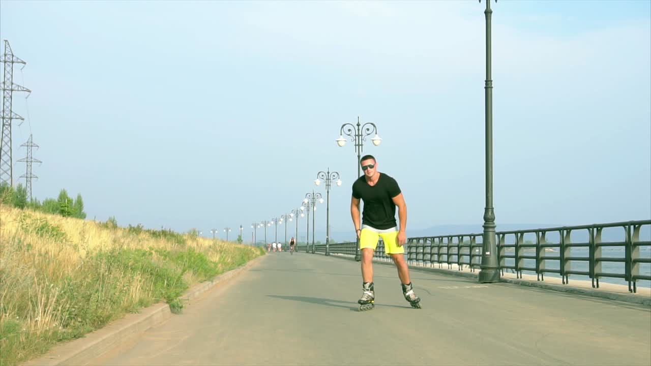 Man Rollerblading in a Park