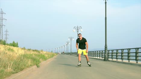 man rollerblading in a park