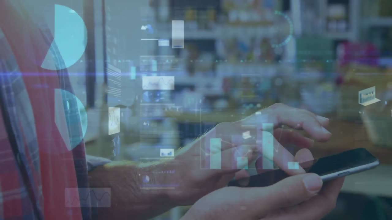 animación de estadísticas y procesamiento de datos sobre el hombre utilizando un teléfono inteligente