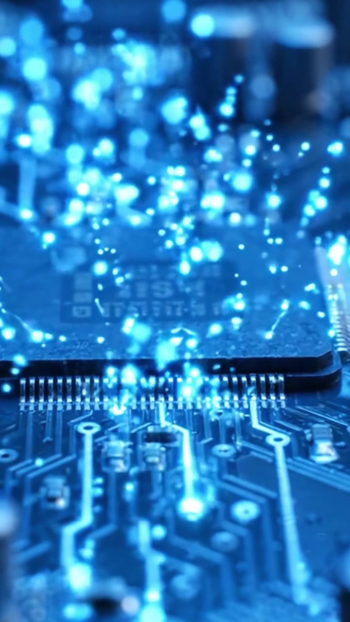 Captivating Close-Up of a Microchip Surrounded by Digital Sparks, Showcasing the Intricate Details of Technology and Circuitry in a High-Tech Environment