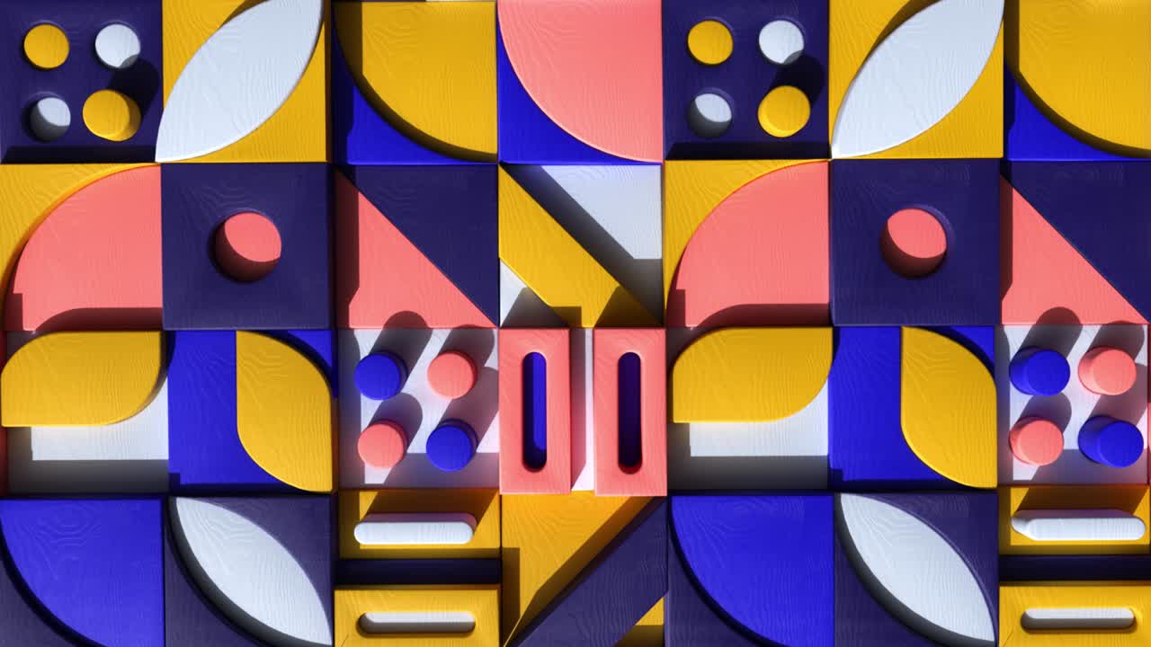 renderizado en 3d de formas de madera coloridas. fondo de rompecabezas geométricos