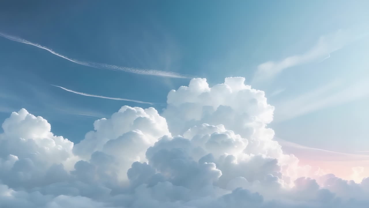 Expansive Blue Sky with Fluffy White Clouds