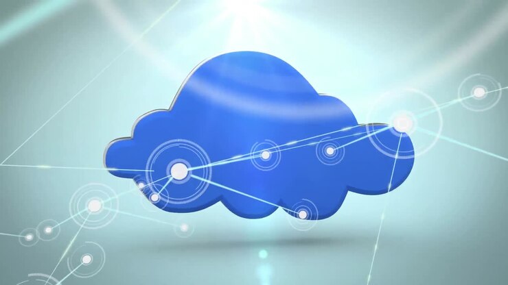Animation of network of connections and cloud on white background
